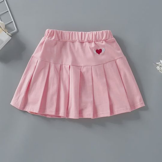 【3Y-12Y】Girls Sweet Heart Embroidered Pleated Skirt