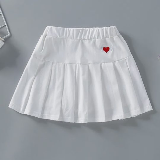 【3Y-12Y】Girls Sweet Heart Embroidered Pleated Skirt